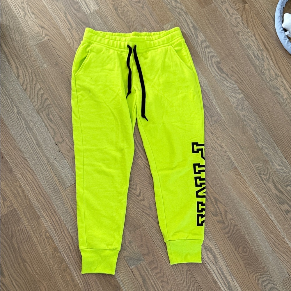 PINK Victoria's Secret Neon Yellow Track Joggers with Black Drawstring